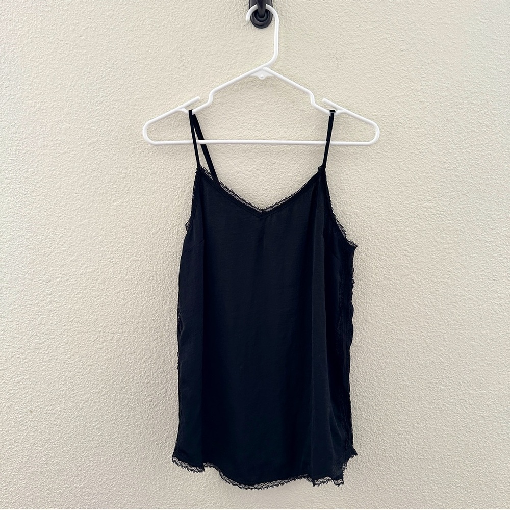 WhoWhatWear Elegant Black Lace Trim Cami Tank Top 90’s Y2K babydoll M